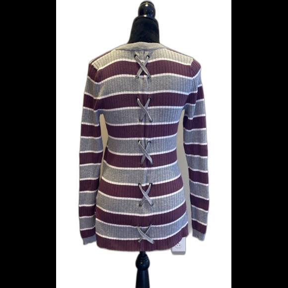 Hippie Rose Sweater Size Measures as Small says Large Corset Back Gray Purple - Picture 1 of 11